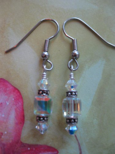 Swarovski Clear Crystal Cube Earrings Handmade