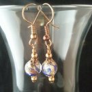 8 mm Round Blue and Gold Murano Glass Bead Earring