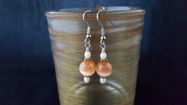 8mm Round Orange Cats Eye Bead Earring
