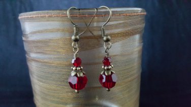 8mm Round Dark Siam Red Swarovski Crystal Earring