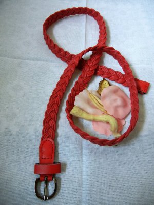 Woman woven  braided belt - width 0.8inch Red