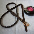woman Woven Braided Belt with Golden Buckle - Width 0.4inch  Dark Brown