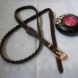 woman Woven Braided Belt with Golden Buckle - Width 0.4inch  Dark Brown