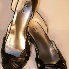 80's style kitten wedge peep toe black shoes size 10