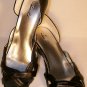 80's style kitten wedge peep toe black shoes size 10