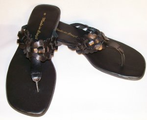 black leather flat sandals size 8