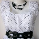 OutFitKit black white polka dot blouse black full skirt with red accessories