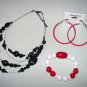 OutFitKit black white polka dot blouse black full skirt with red accessories
