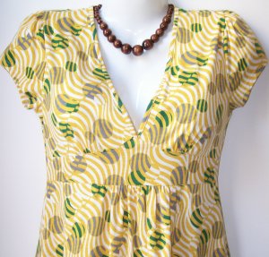 OutFitKit geometric yellow green grey retro print baby doll dress with accessories green yellow grey