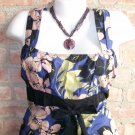 OutFitKit black empire waist bold flower print sleeveless tunic with black skirt and accessories