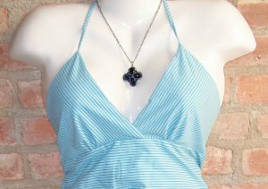 OutFitKit eggshell blue thin striped empire waist halter sundress with accessories