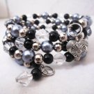 Black and Silver Crystal Cuff Bracelet, Stacking Bracelet