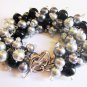 Mystic Ice Cluster Bracelet, Black and Silver Grey Beaded Bracelet, Cluster Bracelet