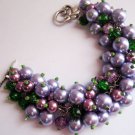 Lavender Garden Cluster Bracelet, Lilac and Green Cluster Bracelet