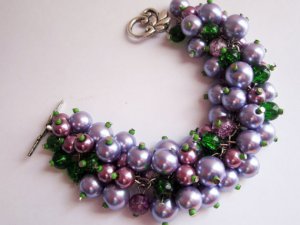 Lavender Garden Cluster Bracelet, Lilac and Green Cluster Bracelet