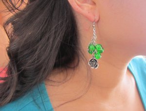 Go Green Charm Earrings, Dangle Earrings,Glass Beaded Earrings