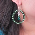 Emerald Pearl and Crystal Earrings, Beaded Earrings, Shell Pearl Earrings