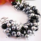 Mystic Ice Cluster Bracelet, Black and Silver Grey Beaded Bracelet, Cluster Bracelet