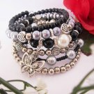 Black and Silver Charm Bracelet, Beaded Bracelet, Stacked Bracelet