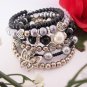 Black and Silver Charm Bracelet, Beaded Bracelet, Stacked Bracelet
