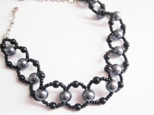 Black and Silver Grey Beaded Necklace