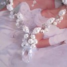 Ivory Pearl and Crystal Bridal Jewelry, Swarovski Crystal Wedding Necklace, Tear Drop Pendant