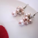 Pink Pearl and Crystal Earrings, Bridal, Wedding, Bridesmaid Gift, Cluster Pearl Earrings