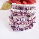 Pearl Beaded Bracelet, Amethyst Chip Bracelet, Stackable Bracelet, Pearl Cuff Bracelet