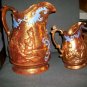 2 Antique Copper Luster Pitchers