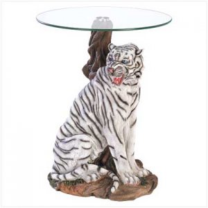 Accent Table w White Tiger Sculpture