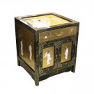 Gold Lacquered Night Stand w Glass Top