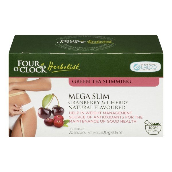 FOUR O’CLOCK Herboriste Green Tea Mega Slim Cranberry & Cherry Natural Flavoured, 20 un