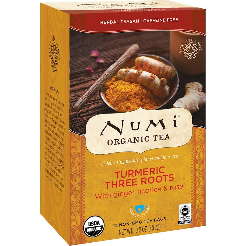Numi Tea, Organic Tea, Turmeric Three Roots, Caffeine Free, 12 Tea Bags, 1.42 oz 40.2 g