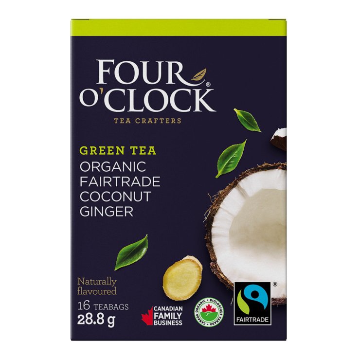 FOUR O'CLOCK Green Tea Coconut Ginger Organic Tea 16 UN