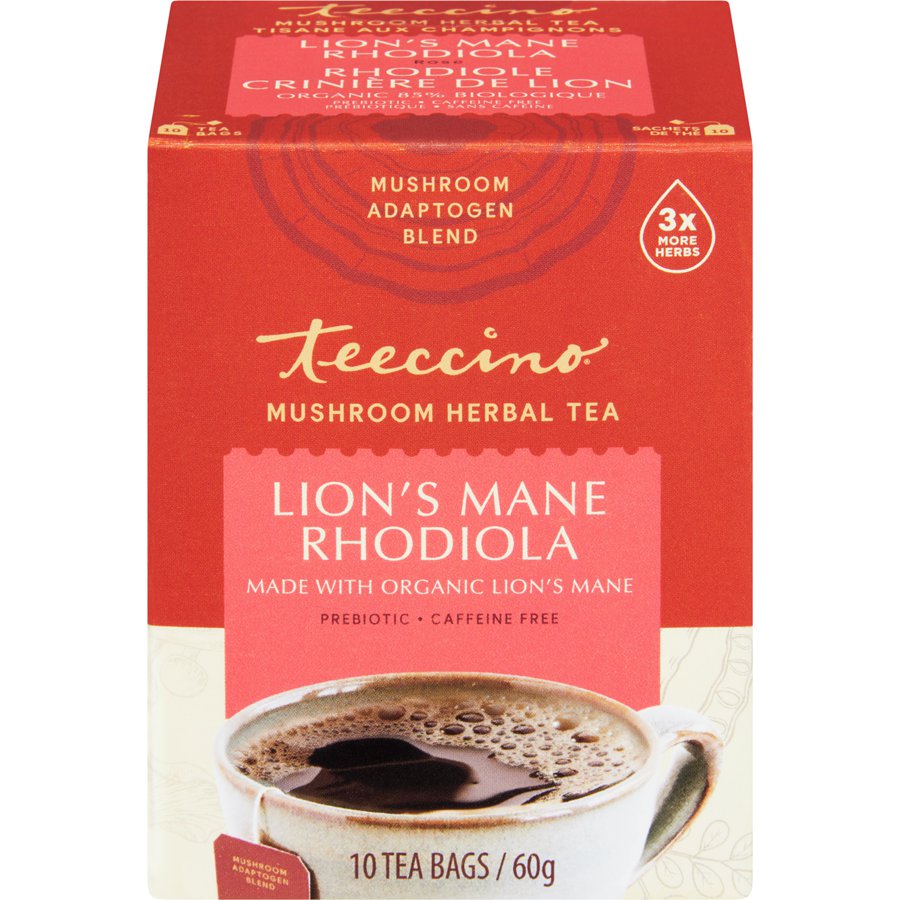  TEECCINO Mushroom Herbal Tea Lion's Mane Rhodiola 10 count