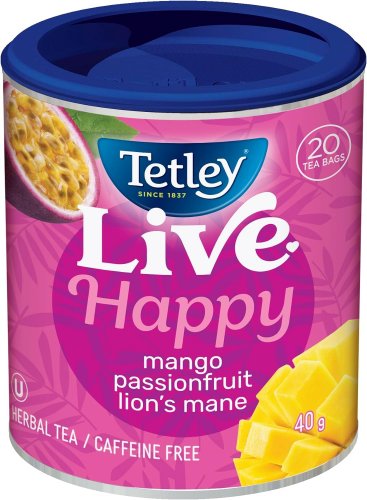 Tetley Live Happy Mango Passionfruit Herbal Tea - 20 Tea Bags, 40 Grams, Naturally Caffeine Free
