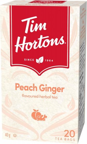 Tim Hortons Peach Ginger Tea Bags, Flavoured Herbal Tea, 20 Count