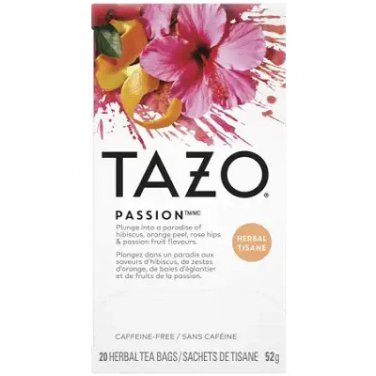 TAZO Organic Passion Herbal Tea 20 Filter Bags, Caffeine-Free Tropical Infusion