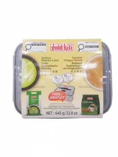 Gold Kili Instant Matcha Latte and Ginger Drink Assortment Set 30 Sachets with Storage Box
