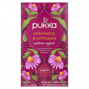 Pukka Herbs Premium Elderberry & Echinacea Organic Herbal Tea (20 Sachets) &acirc;�� Caffeine-Free Blend