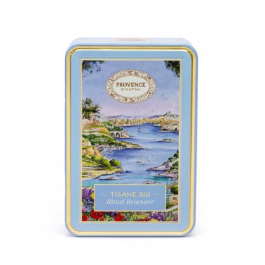 Provence d'Antan Organic Relaxing Ritual Herbal Tea Reusable Tin 24 Tea Bags - Imported from France
