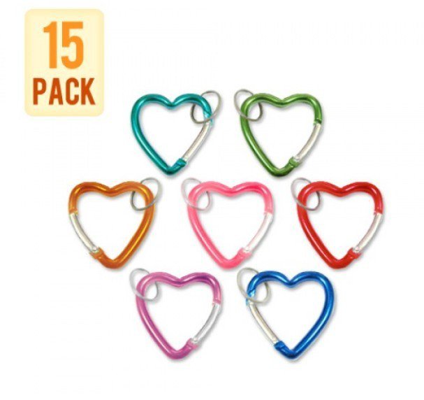 Sunroad® Metal Carabiner Snap Hook Keychain - Heart Shape (15 Piece Bulk Pack)