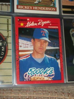 Nolan Ryan 1990 Donruss baseball card- "5000 K's"