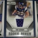RARE TOBY GERHART 2011 Panini Prestige worn jersey swatch "Rookie Review" insert football card