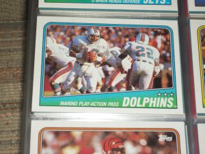 1988 Topps Miami Dolphins Team football card- Featuring "Dan Marino play action pass'