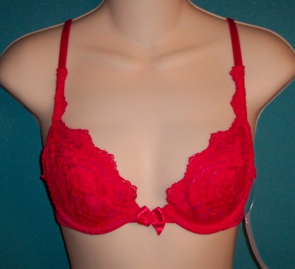 Vintage Victoria's Secret Red Plunging Lace Bra Size 34A Style