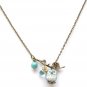 Antiqued Brass Leaf Turquoise Quartz Porcelain Owl Necklace