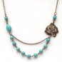 Antiqued Brass Flower Green Turquoise Necklace