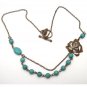 Antiqued Brass Flower Green Turquoise Necklace