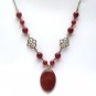 Antiqued Brass Fillagree Red Agate Necklace